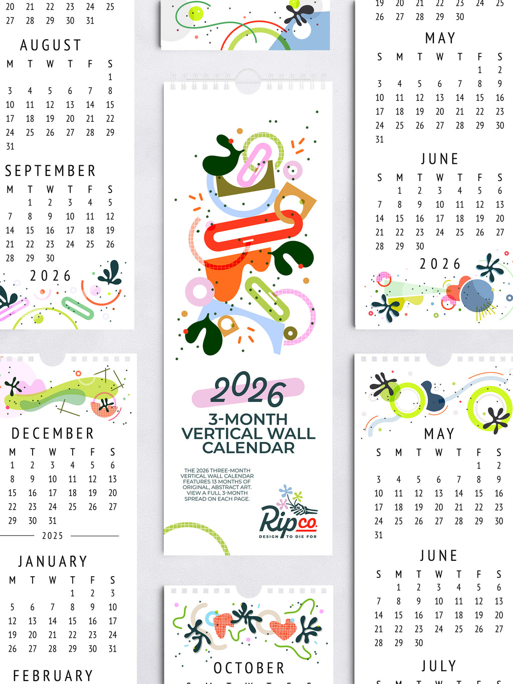 2026 Three-Month Wall Calendar – 13 Spreads with Abstract Art