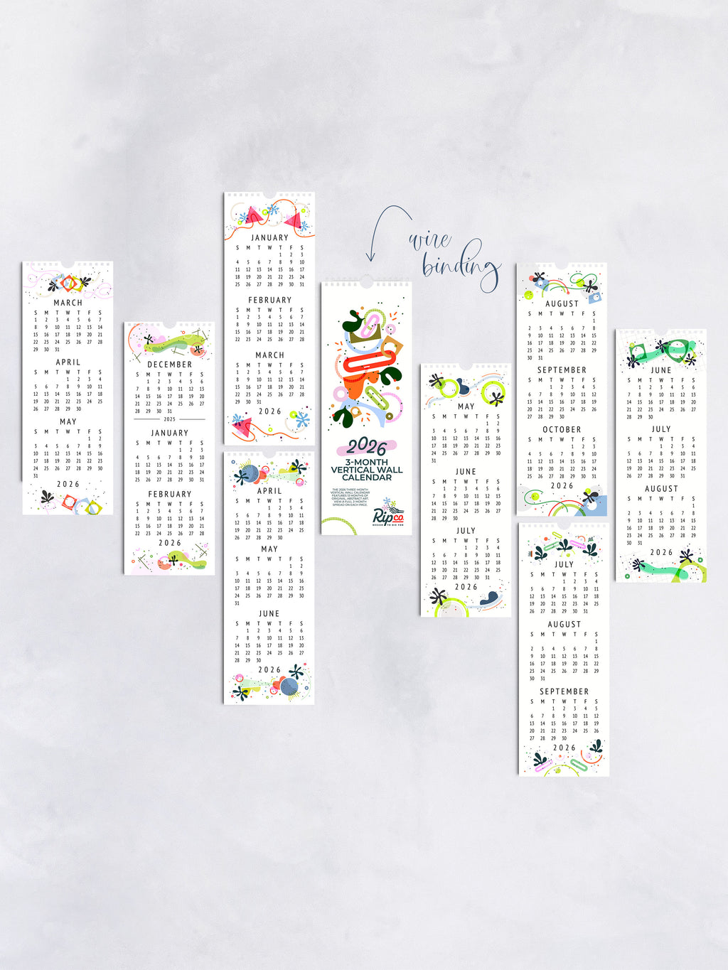 2026 Three-Month Wall Calendar – 13 Spreads with Abstract Art