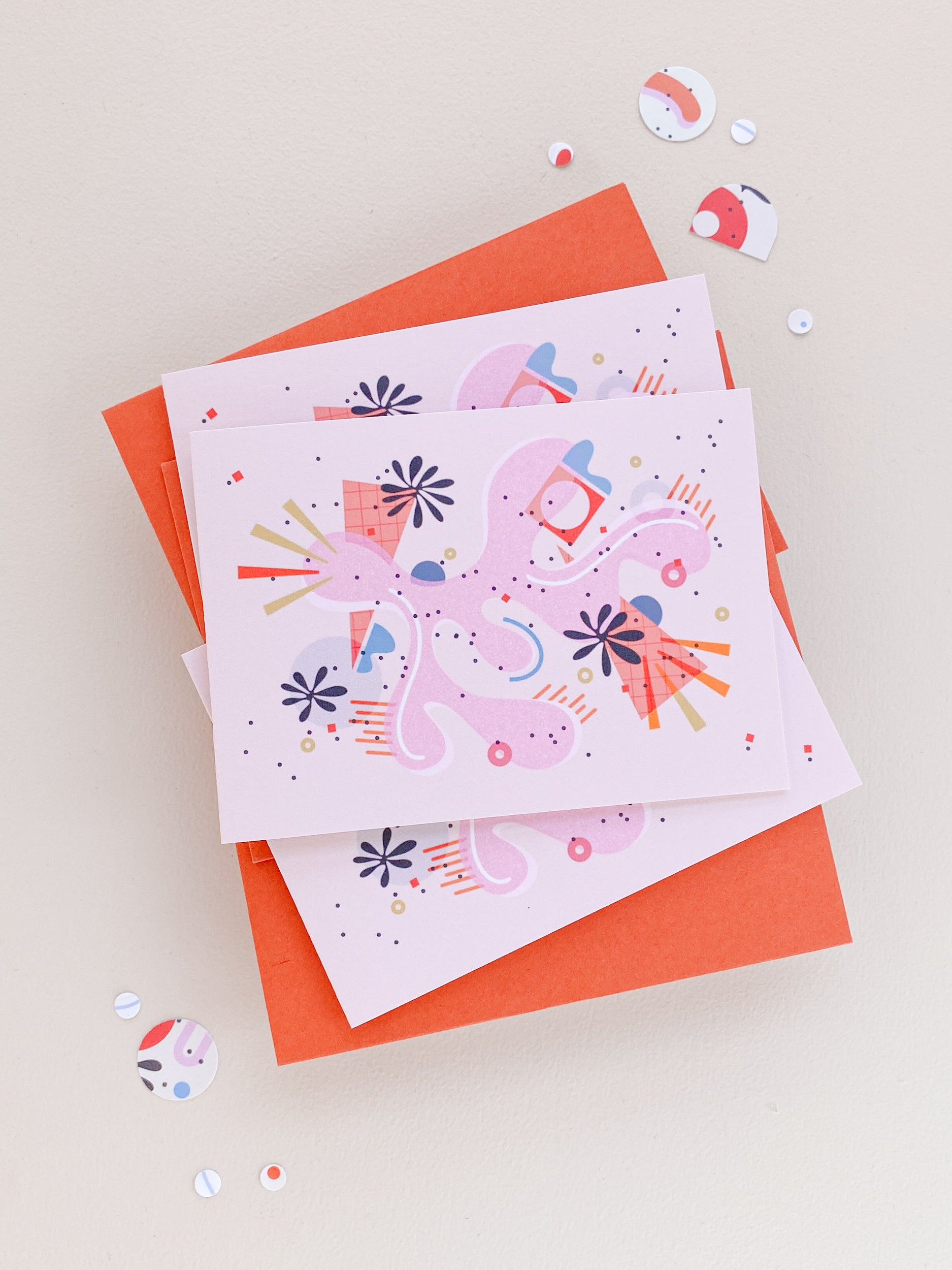 Pink Burst Notecard Set – 3.5x4.875 Folded Cards (Set of 3)