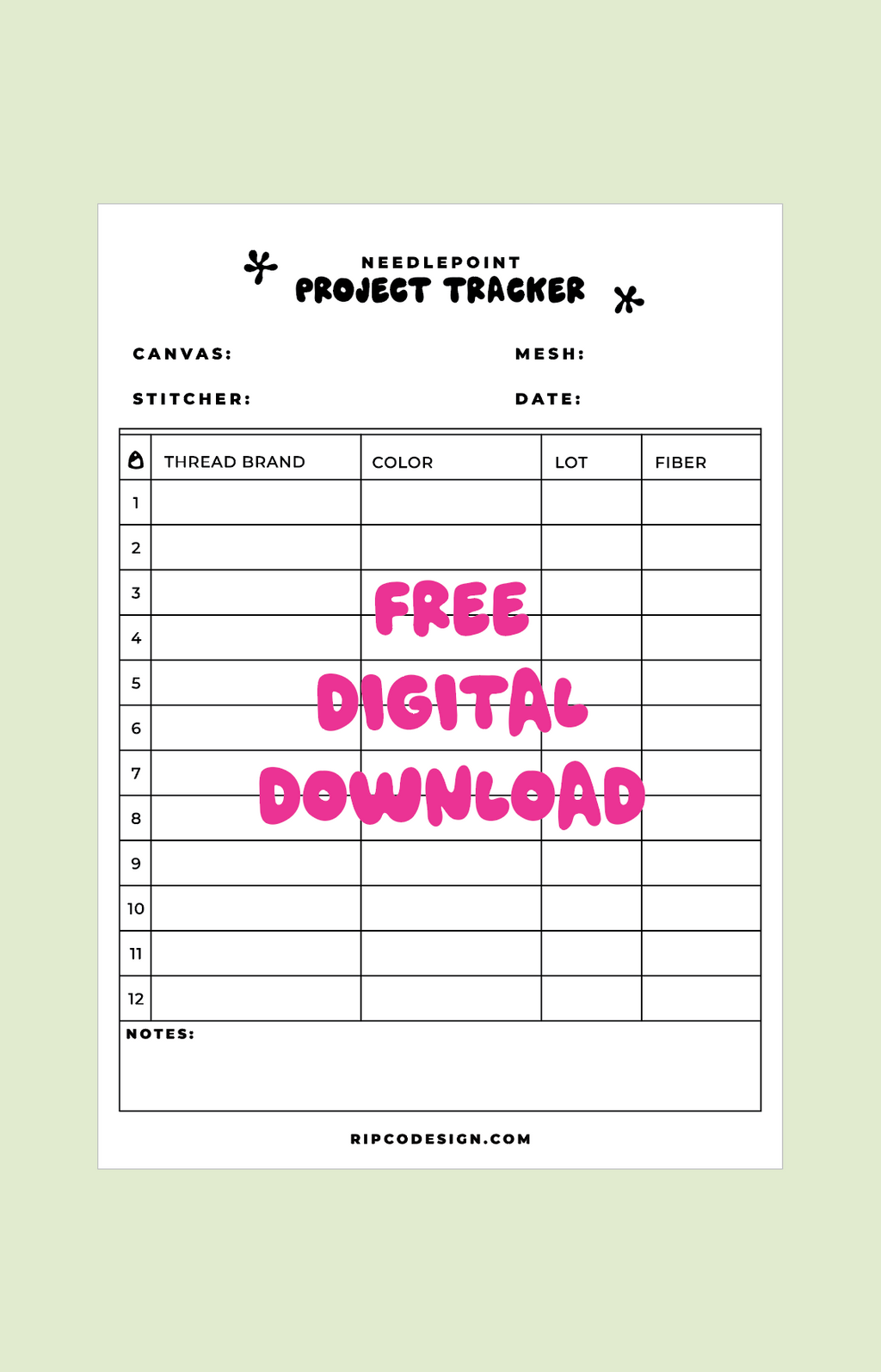 Free Needlepoint Project Tracker - Printable