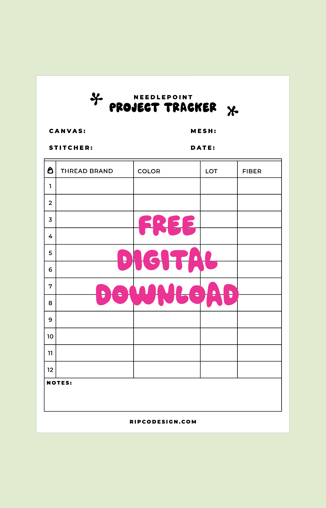 Free Needlepoint Project Tracker - Printable