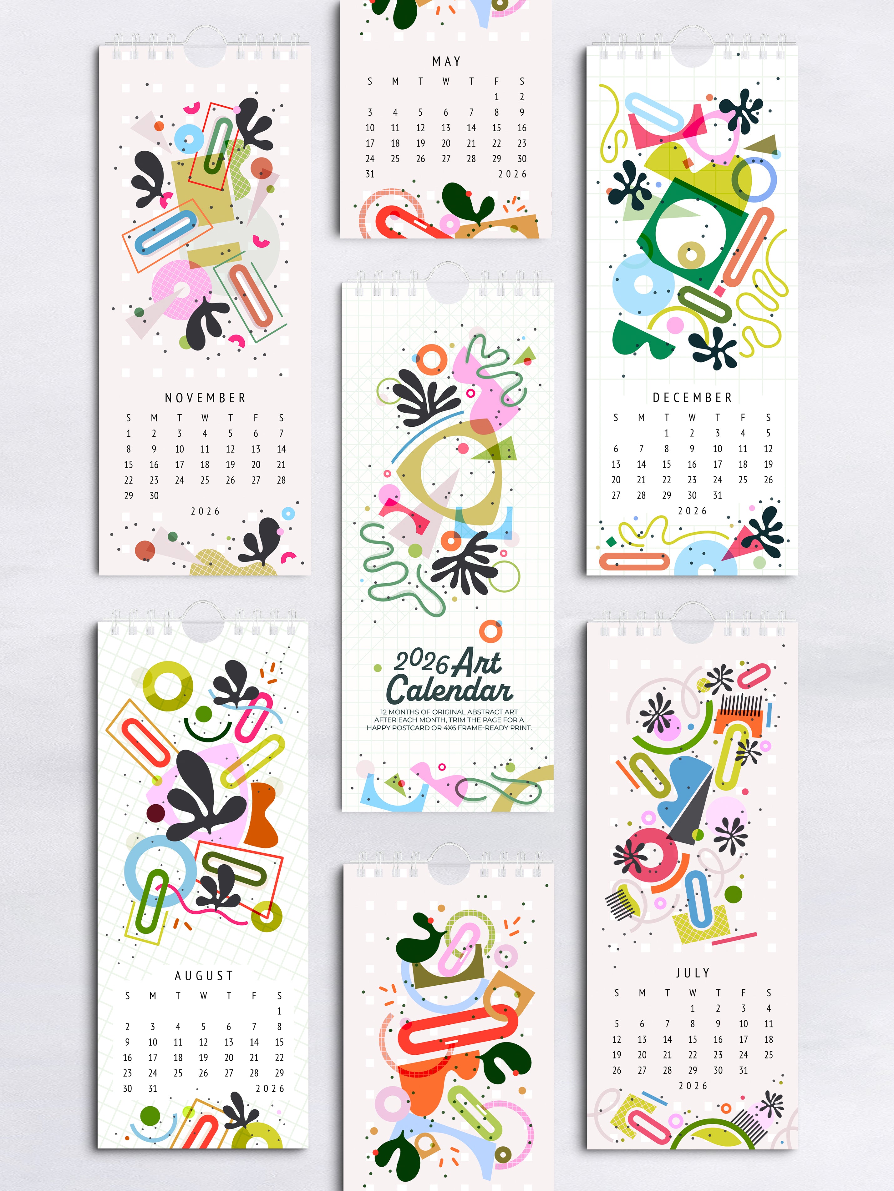 2026 Art Calendar – 4x10" Wire-Bound with 12 Frame-Ready Prints